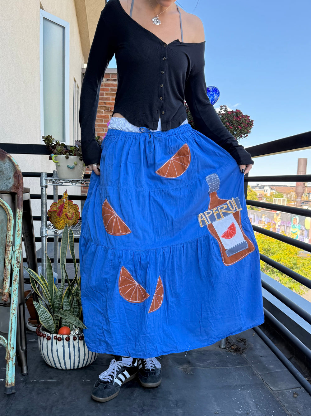 All over Aperol tiered maxi skirt(XL)