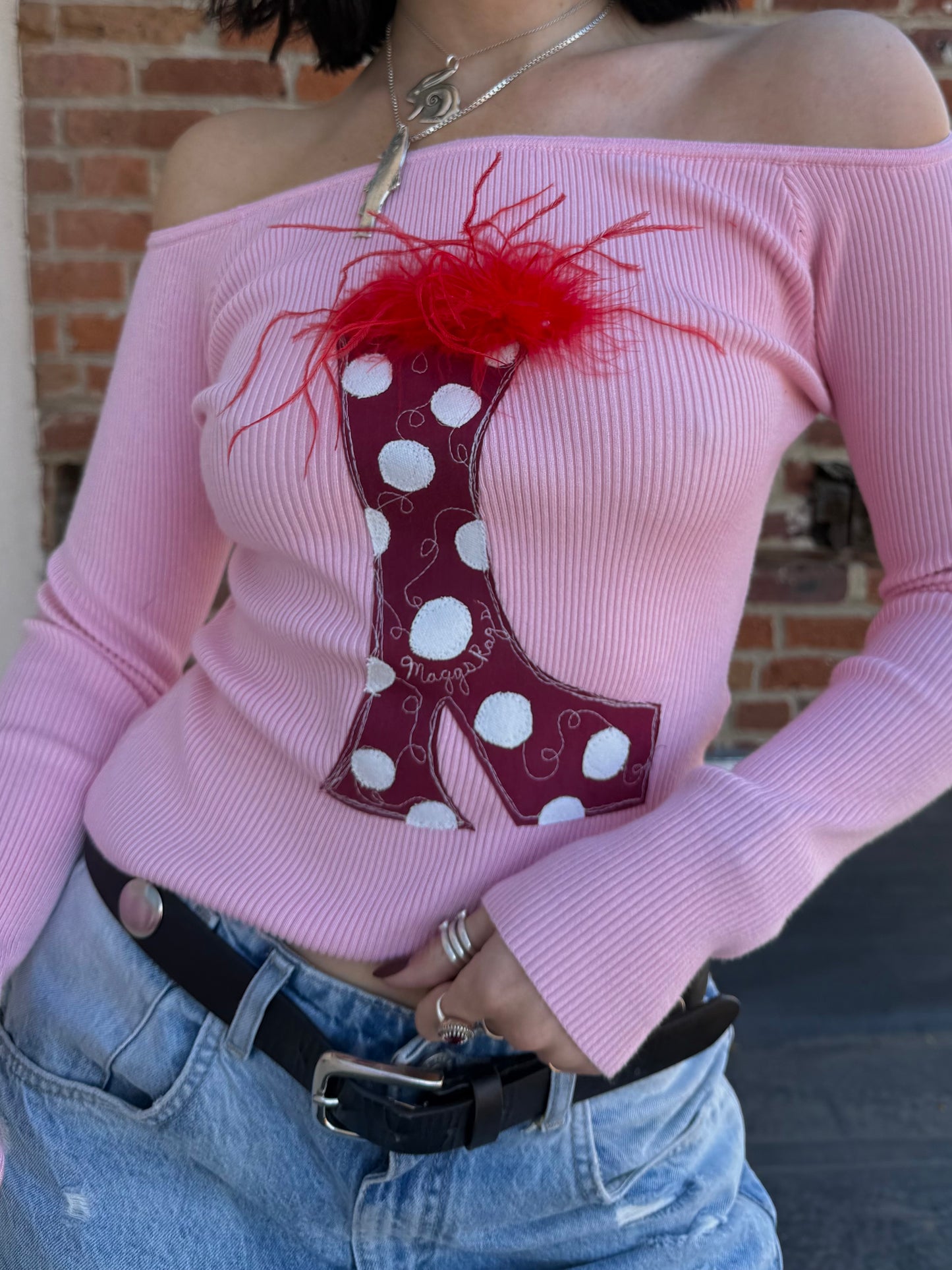 Furry Boot off the shoulder top(XS)