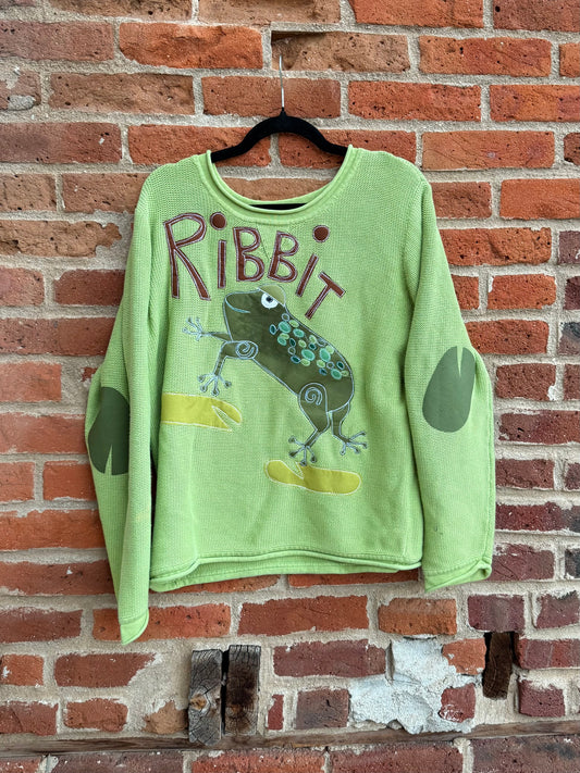 Ribbit frog & lily pads sweater(Medium)