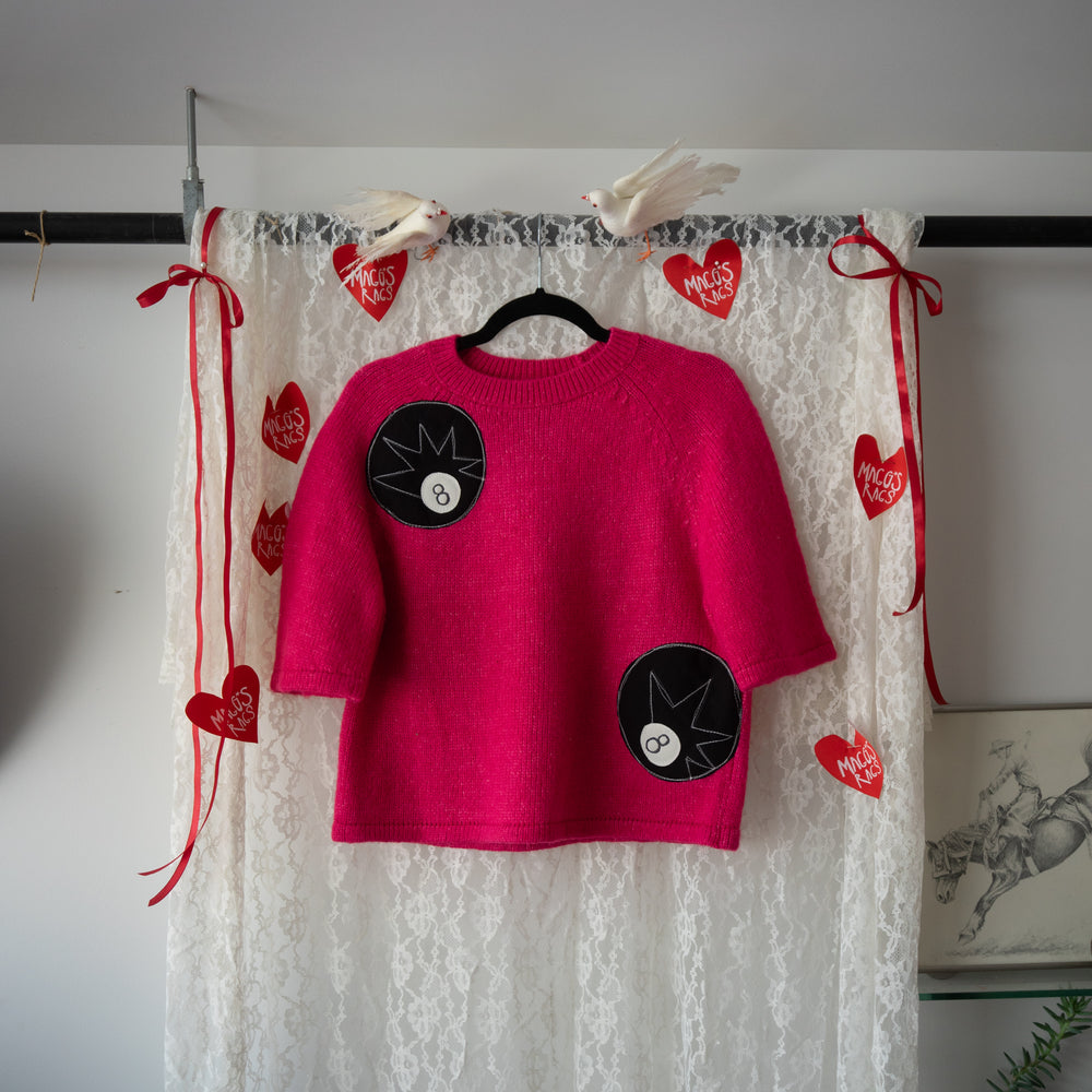 Hot pink double 8ball short sleeve sweater (m)