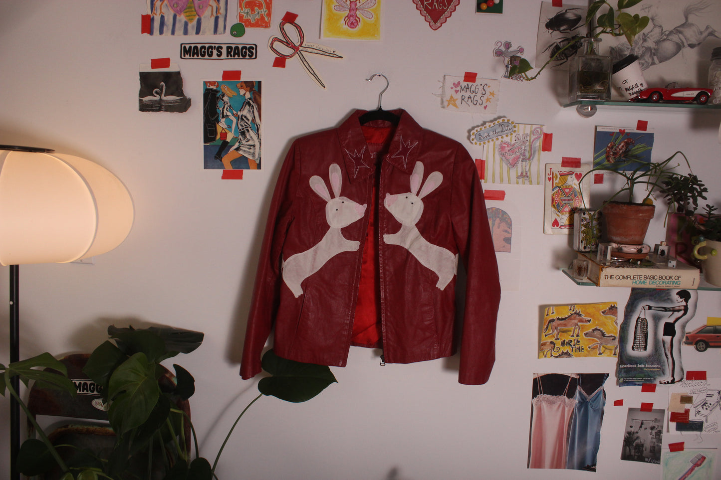 Red leather rabbits n’ stars jacket(XS/S)