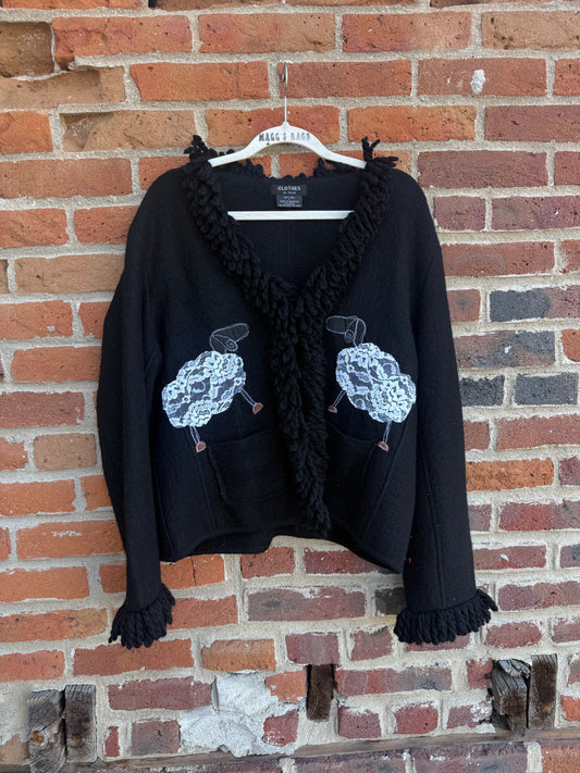 Wool n’ lace shag sheep cardigan(large)