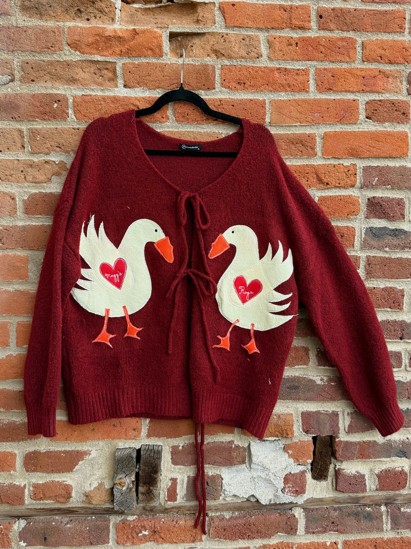 Magg’s Rags Ducks tie front sweater (XXL)