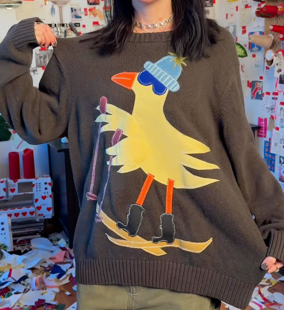 Skiing duck sweater(XL)