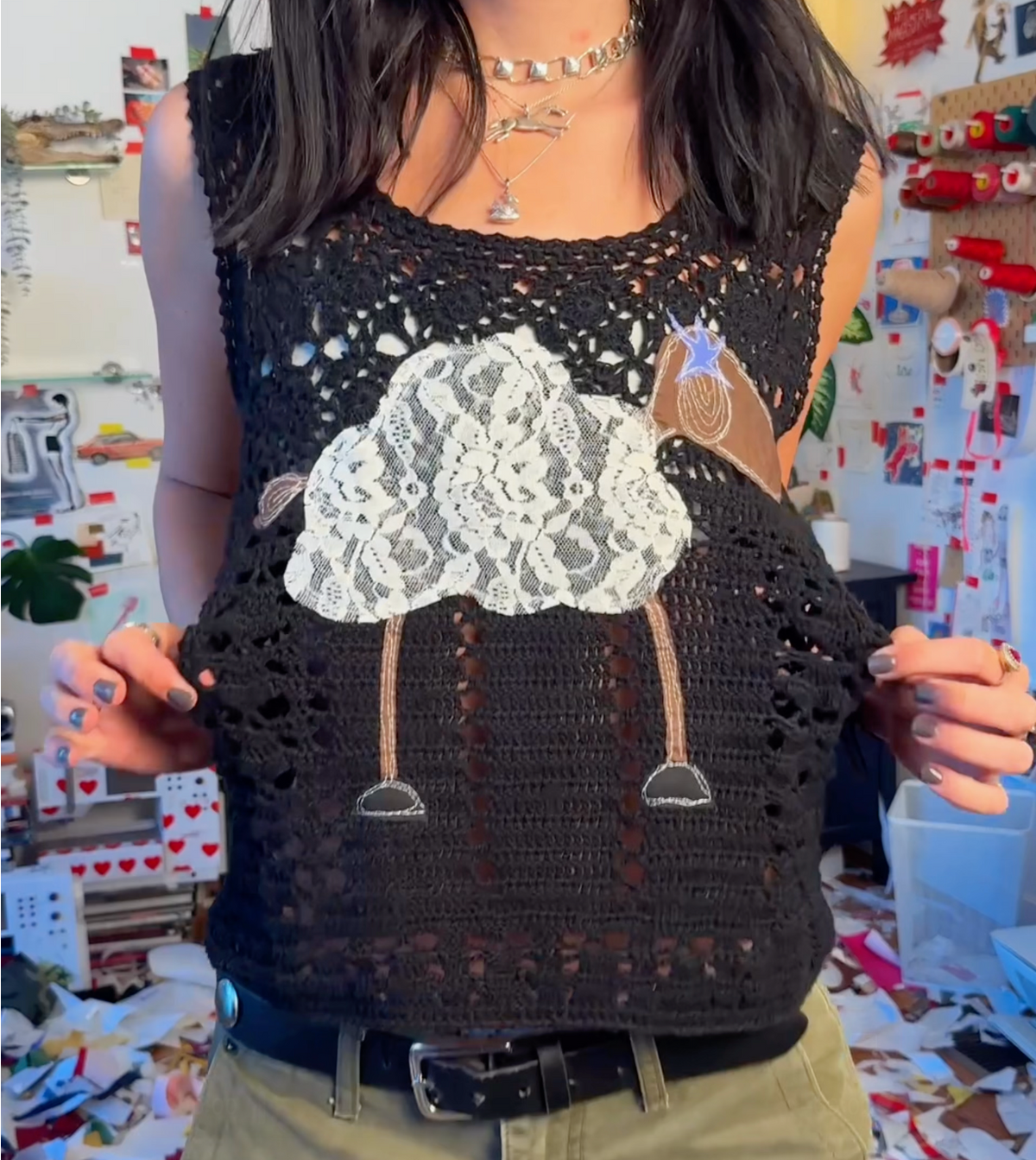 Lacy sheep knit tank(small)