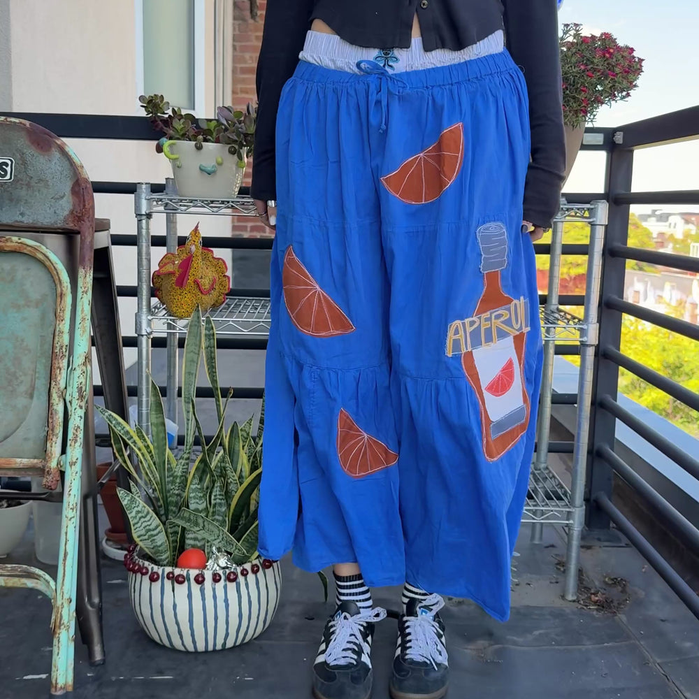 
                      
                        Load and play video in Gallery viewer, All over Aperol tiered maxi skirt(XL)
                      
                    