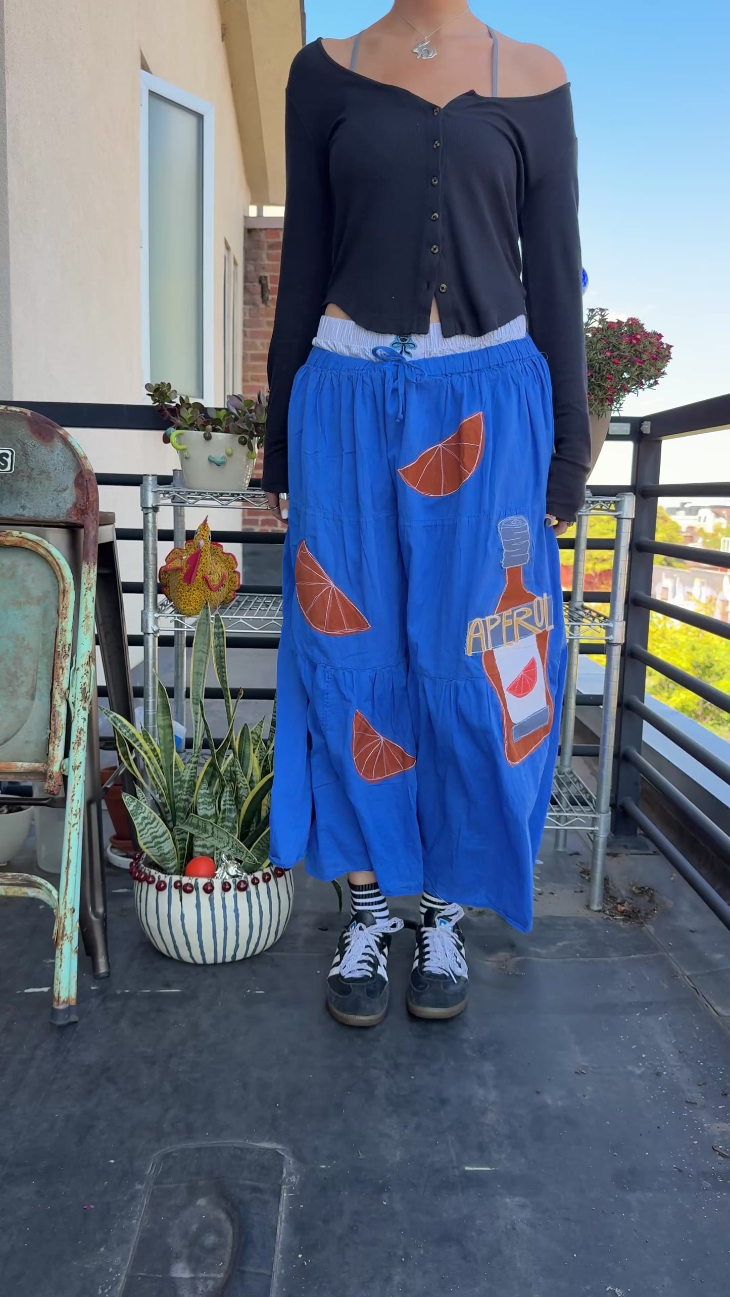 All over Aperol tiered maxi skirt(XL)