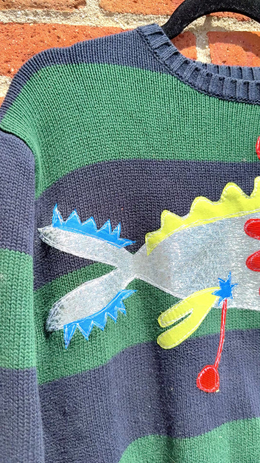 Mystery fish striped sweater(large)