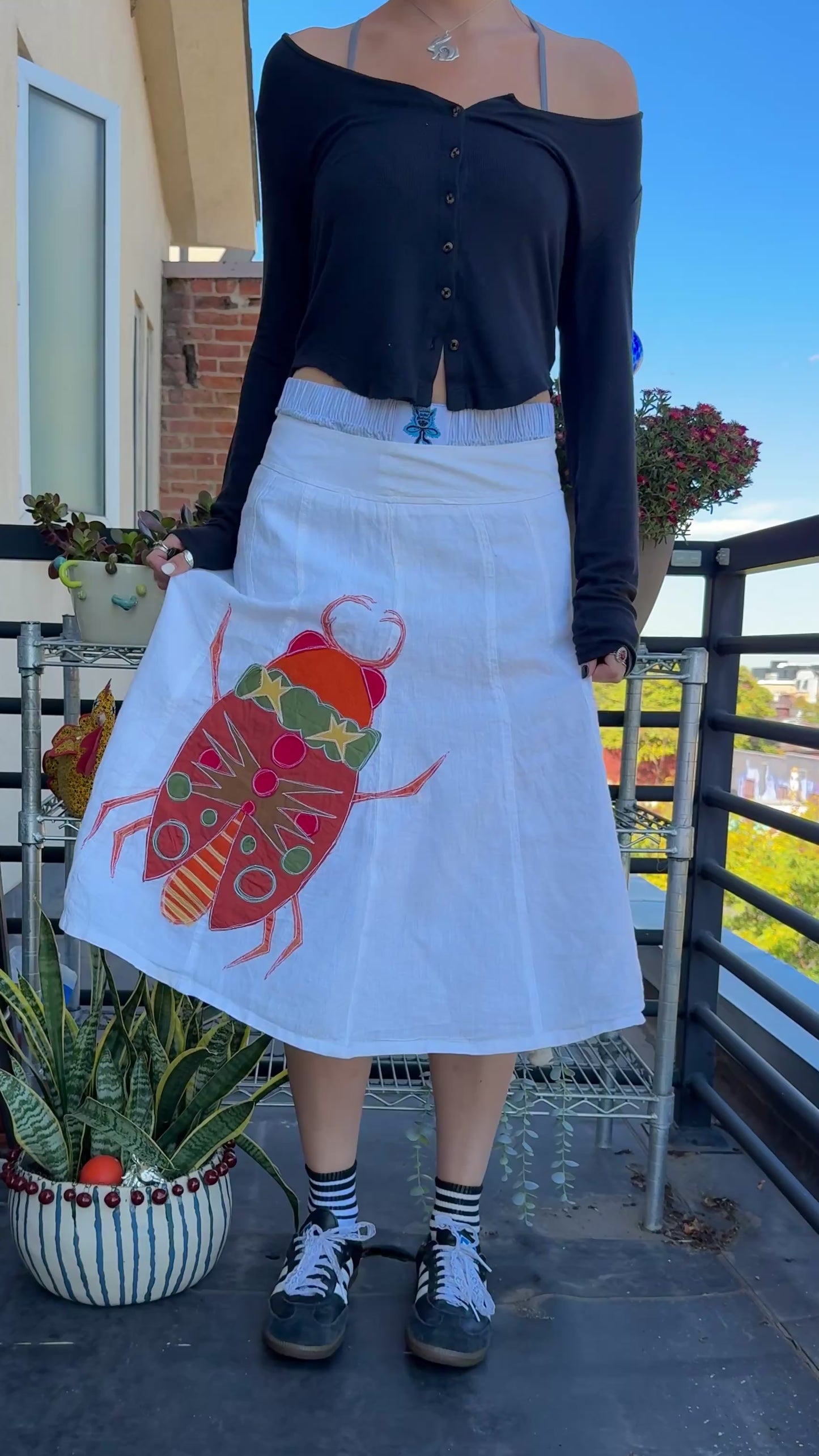 Linen bug midi skirt(6)