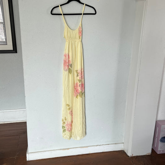 Yellow Floral Silk Dress(Small)