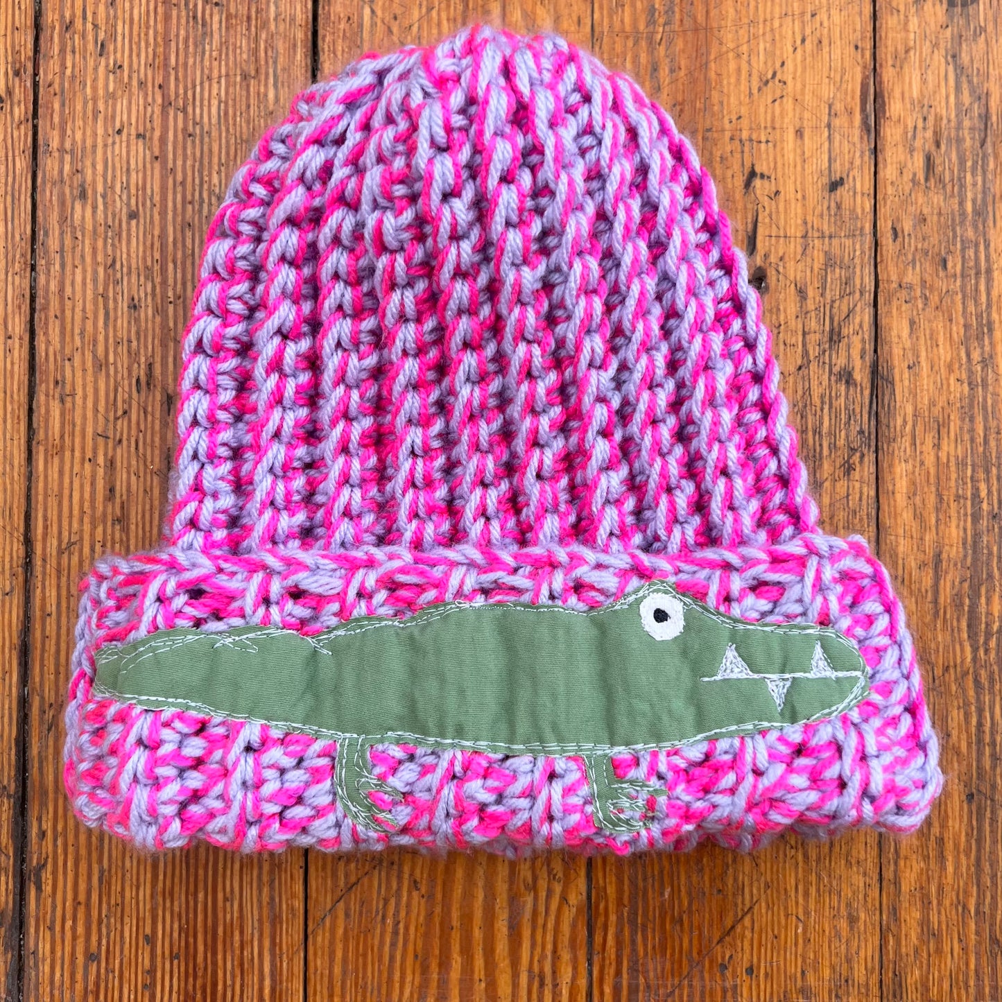Pink knit gator beanie