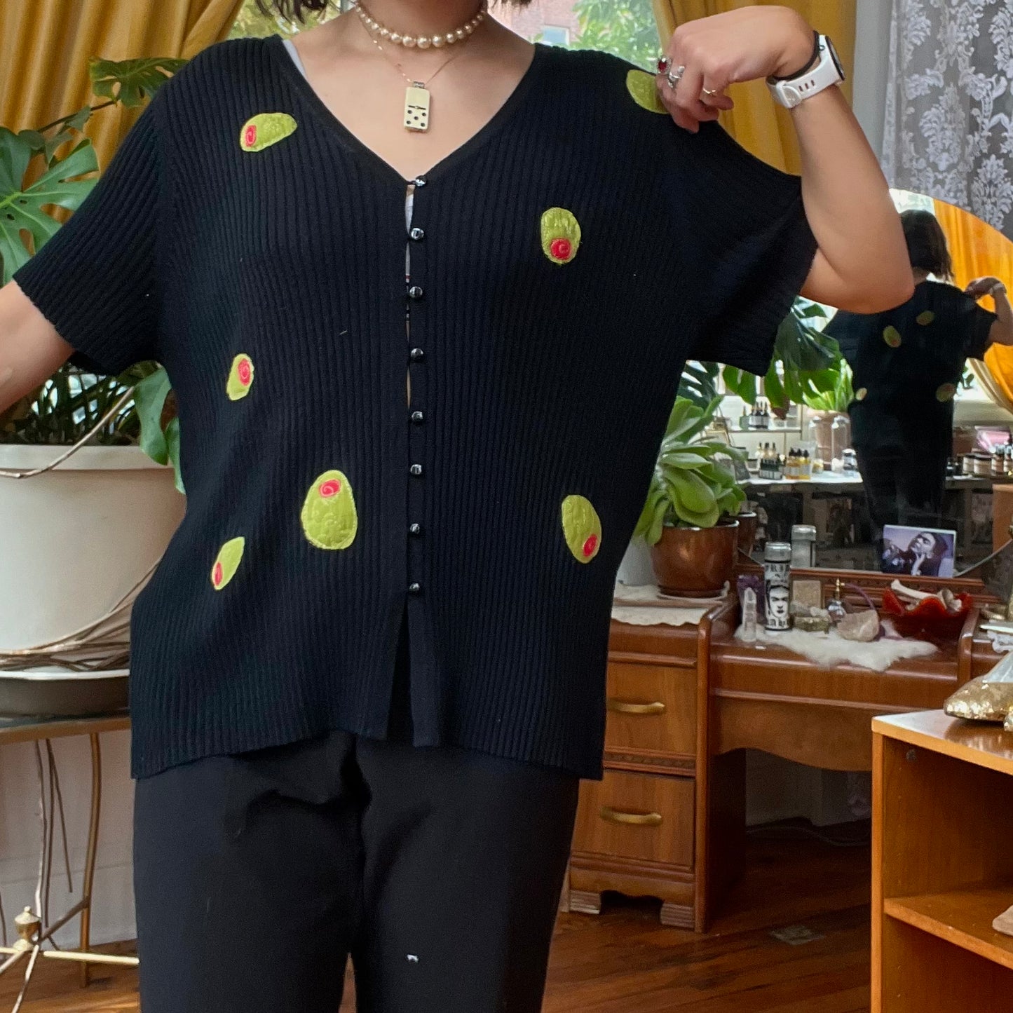 All-over-olive top