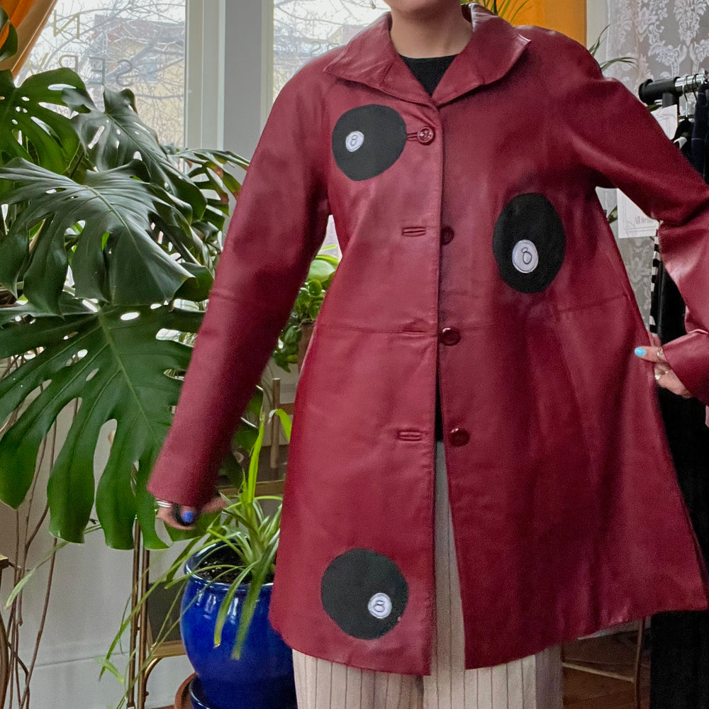 
                      
                        Red leather 8 ball jacket
                      
                    
