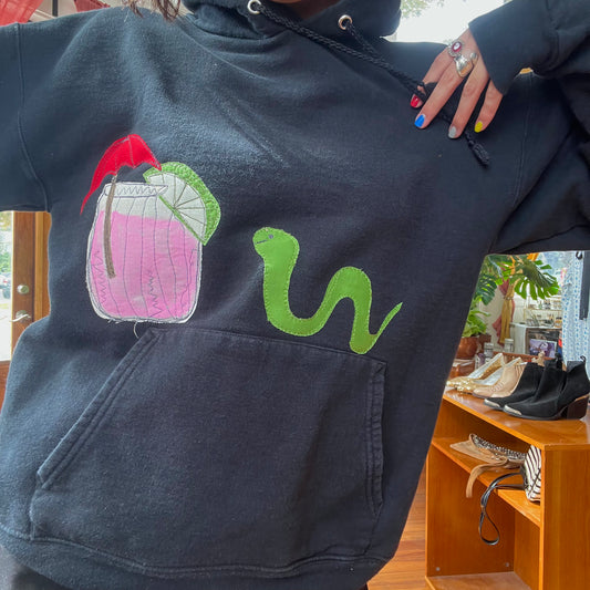 Worm havin’ a cocktail sweatshirt - Magg's Rags 