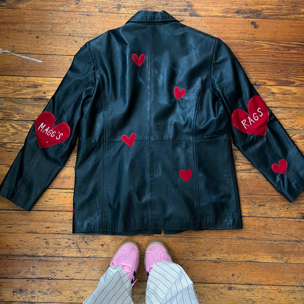 Heart print leather coat